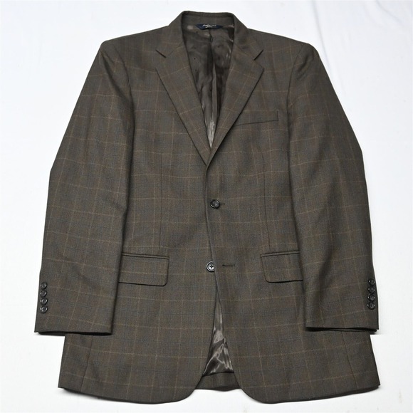 Joseph & Feiss 38L Brown Windowpane Wool Tweed Blazer Jacket Sport Coat